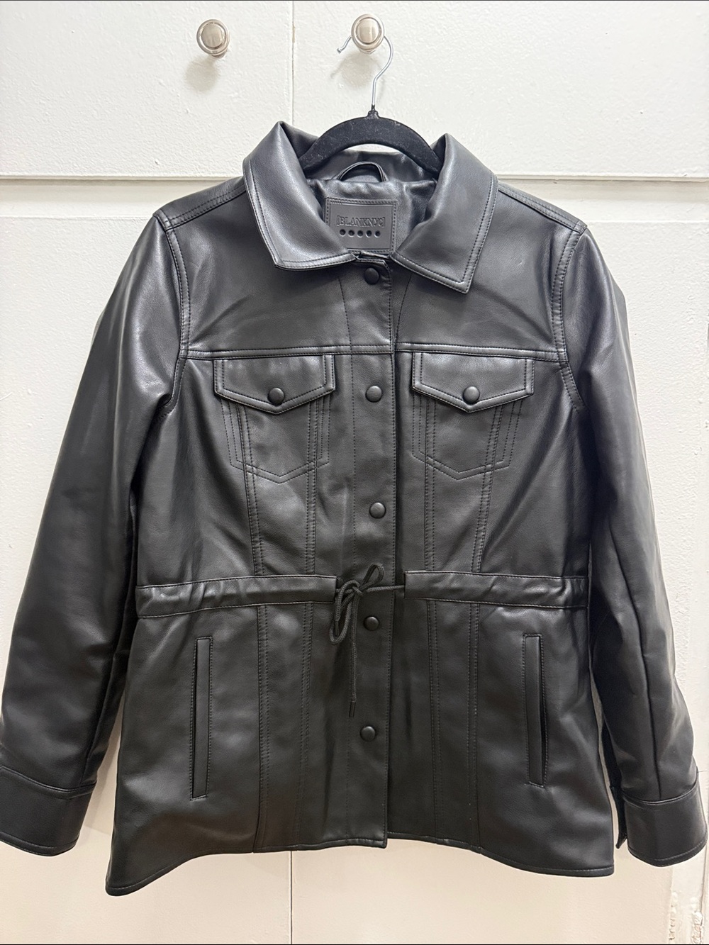 Blank NYC Black Faux Leather Drawstring Waist Cinch Jacket small
